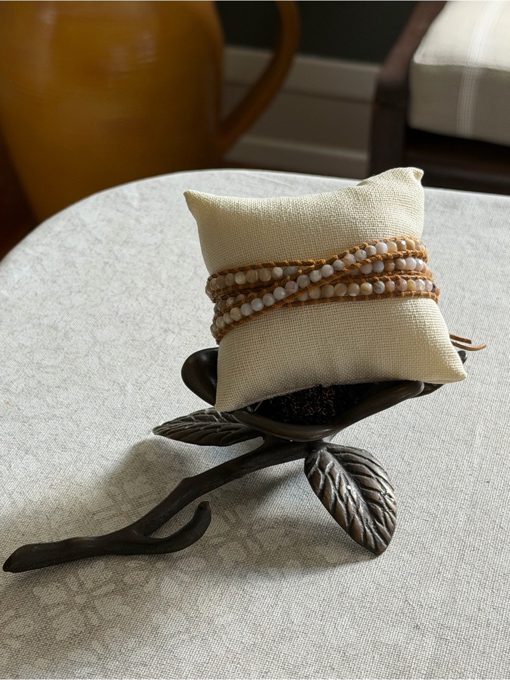 Chan Luu Cream Champagne Gray Faceted Stone Leather Triple Wrap Bracelet - Picture 8 of 8